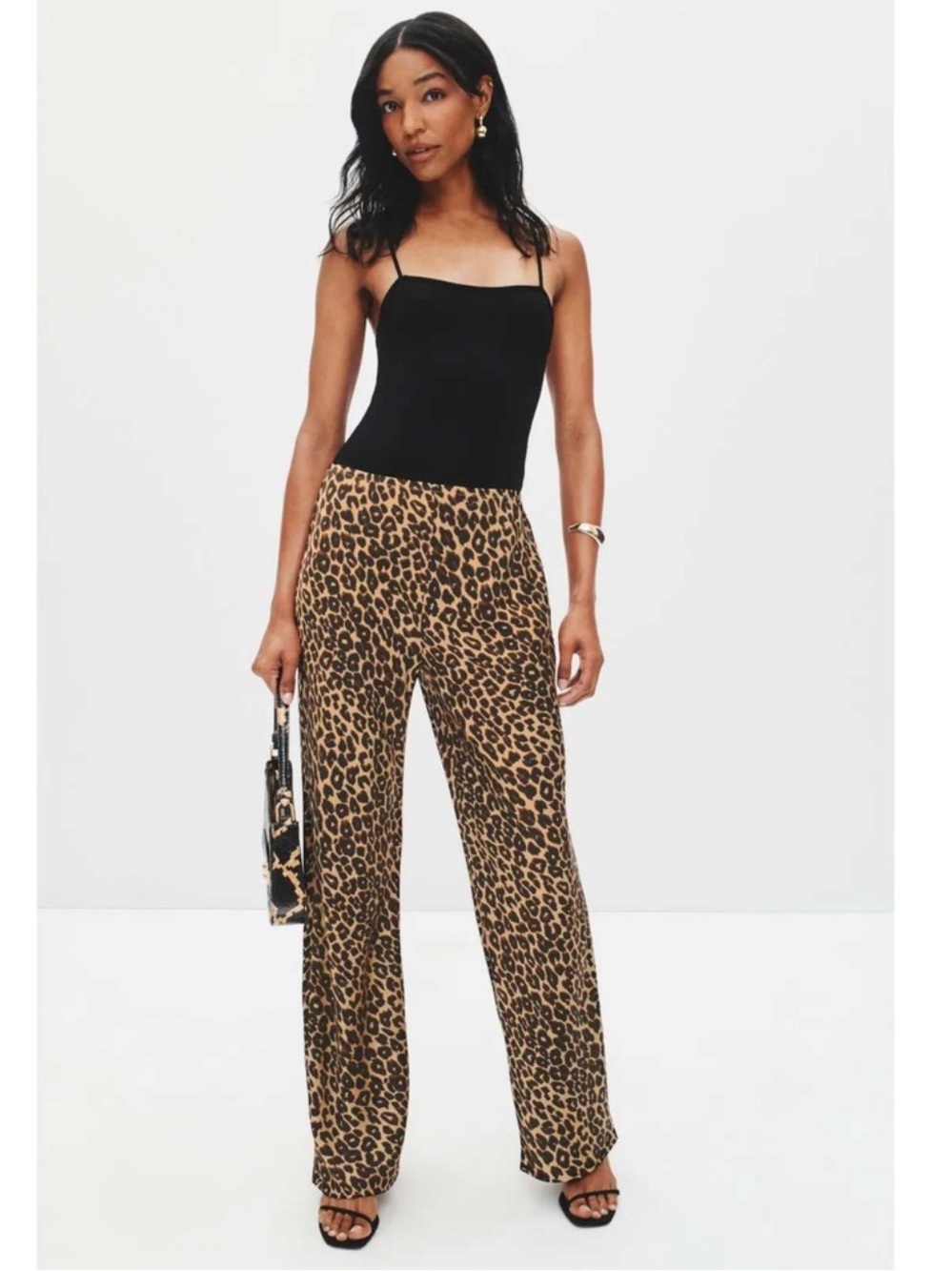 Reformation Leopard Print Wide Leg Pull On Pants Size L